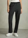 Reiss Charcoal Grey Petite Elasticated-waistband Tapered Trousers In Gray