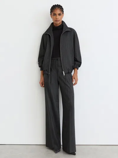 Reiss Charcoal Grey Petite Wool-blend Herringbone Bomber Jacket In Gray
