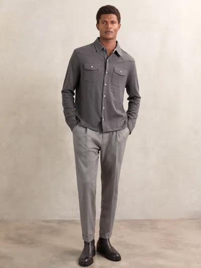 Reiss Charcoal Grey Cotton-cashmere Western Knitted Shirt In Gray