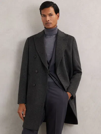 Reiss Charcoal Grey Wool-blend Double-breasted Overcoat In Gray
