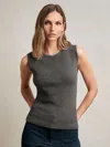 Reiss Charcoal Grey Wool-blend Necklace-trim Knitted Vest In Gray