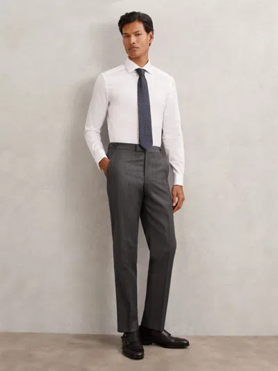 Reiss Charcoal Grey Wool Flannel Tailored-fit Trousers In Gray