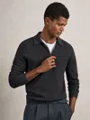 Reiss Charcoal Grey Wool Waffle-knit Half-zip Polo Shirt In Black