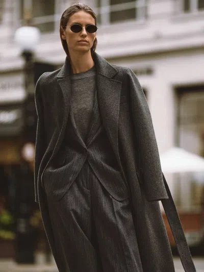 Reiss Charcoal Grey Wool-blend Double-breasted Blind-seam Coat