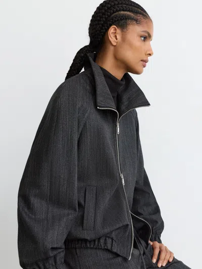Reiss Charcoal Grey Wool-blend Herringbone Bomber Jacket In Black