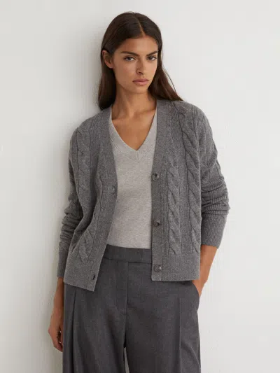 Reiss Charcoal Grey Wool-cashmere Cable-knit Cardigan