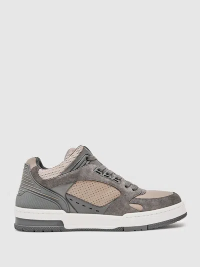 Reiss Charcoal Grey/dark Beige Bonded-leather Mid-top Skater Trainers In Gray