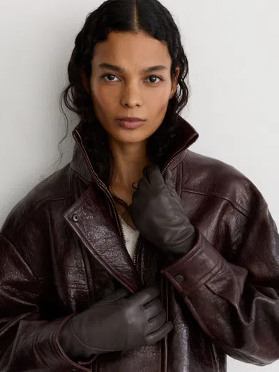 Reiss Charcoal Leather Gloves