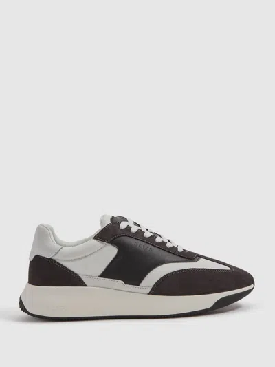 Reiss Charcoal Leather Suede Running Trainers In Gray