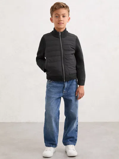 Reiss Charcoal Melange Southend Hybrid Quilt And Knit Zip-through Jacket In Gray