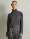 Reiss Charcoal Merino Wool Roll Neck Jumper In Gray