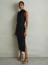 Reiss Charcoal Beaux Modal Blend Ruched Midi Dress
