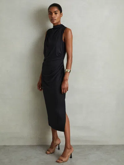 Reiss Charcoal Modal Blend Ruched Midi Dress