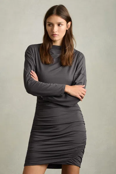 Reiss Charcoal Ruched Jersey Mini Dress