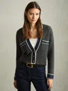 Reiss Womens Charcoal Eloise V-neck Contrast-trim Wool And Cashmere-blend Cardigan In Gray
