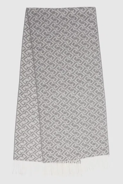 Reiss Charcoal/off White Bowen Logo-jacquard Scarf With Wool In Charcoal / Off White