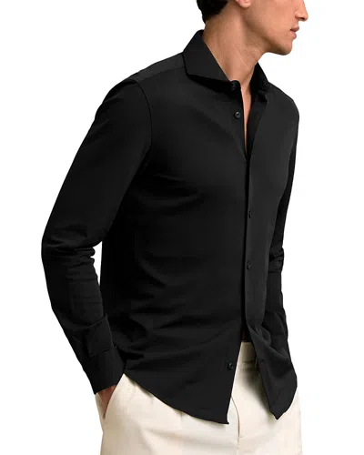 Reiss Charge Regular Fit Jersey Button Front Shirt In Black