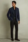 Reiss Navy Charles Checked Single Breasted Blazer In Navy