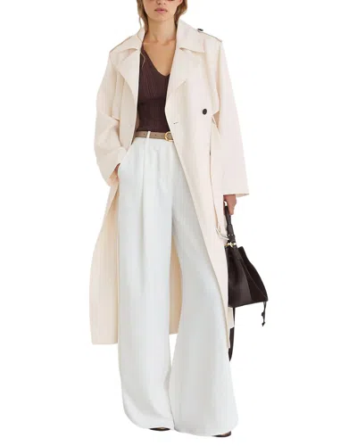 Reiss Charli Double-breasted Linen-blend Trench Coat In White