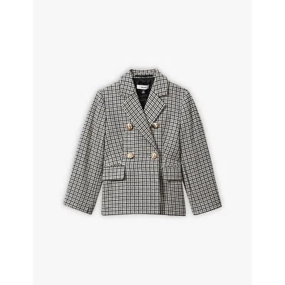 Reiss Kids' Black Charlie Check-print Double-breasted Woven Blazer  4-13 Y