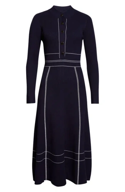 Reiss Womens Navy Charlie Contrast-stitch Knitted Midi Dress Xs In Blue