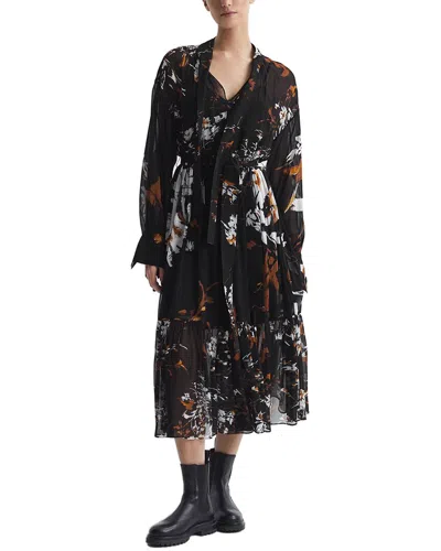 Reiss Charlotte Floral Printed Midi Dress In Black
