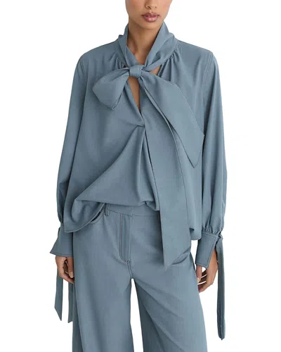 Reiss Womens Light Blue Charlotte Tie-neck Woven Blouse