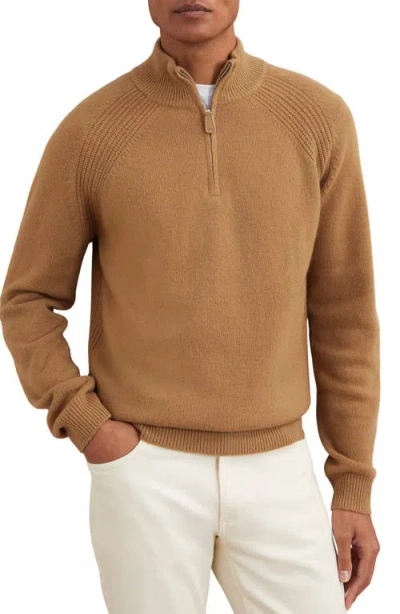 Reiss Charming Wool & Cashmere Half-zip Sweater In Brown