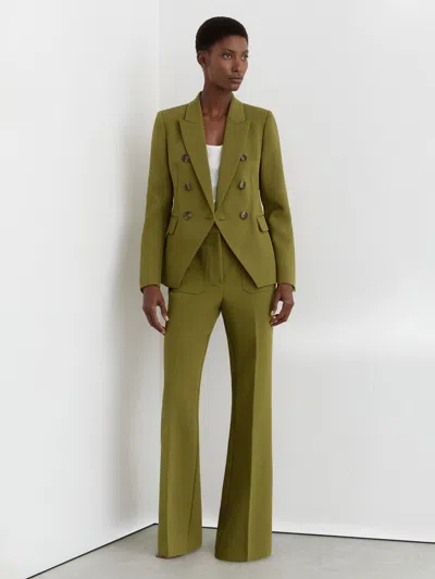 Reiss Chartreuse Green Petite Twill Patch-pocket Flared Trousers