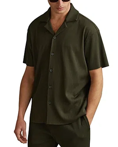 Reiss Chase Short Sleeve Ottoman Cuban Collar Shirt In Green
