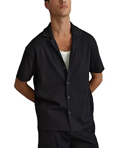 Reiss Chase Short Sleeve Ottoman Cuban Collar Shirt In Navy