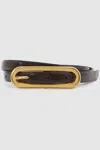 Reiss Chocolate Chaya Thin Leather Elongated Buckle Belt