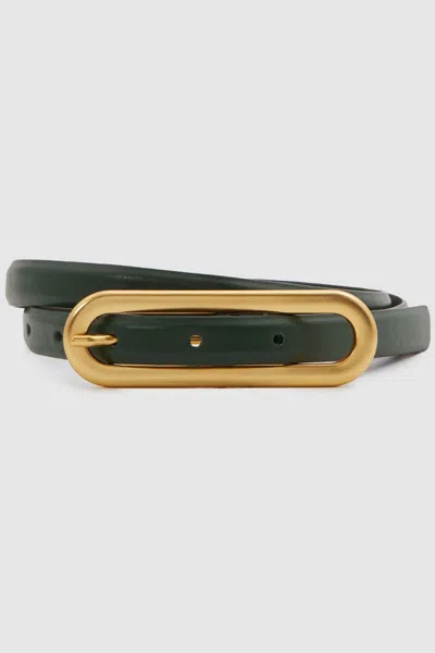 Reiss Chaya - Green Thin Leather Elongated Buckle Belt, L