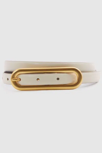 Reiss Chaya - Off White Thin Leather Elongated Buckle Belt, L