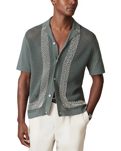 Reiss Che Accra Textured Beaded Cuban Shirt In Green