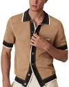 Reiss Che Crusoe Crochet Contrast Trim Button Shirt In Brown