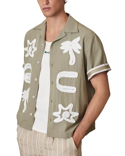 Reiss Che Palco Embroidered Camp Shirt In Green
