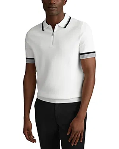 Reiss Chelsea Tipped Slim Fit Half Zip Polo Shirt In Optic White