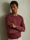 Reiss Cherry Pink Merino Wool Crew Neck Jumper In Burgundy