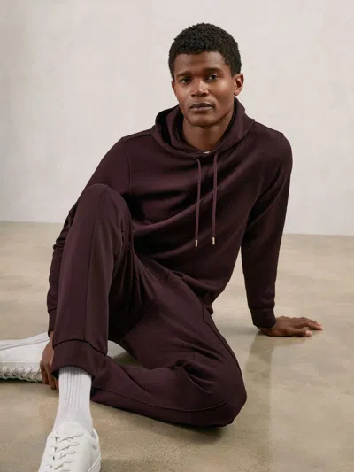Reiss Cherry Red Interlock Jersey Drawstring Hoodie In Burgundy