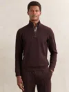 Reiss Cherry Red Leather-placket Interlock Sweatshirt In Brown