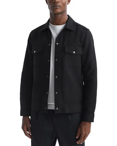Reiss Chez Long Sleeved Textured Twill Regular Fit Button Down Shirt In Black