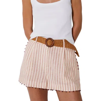 Reiss Chloe Beaded Belted Linen Blend Cover-up Shorts In Neutral