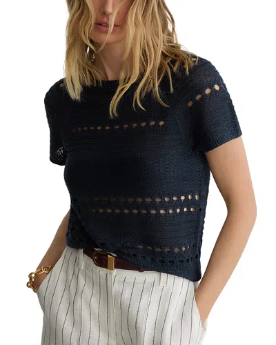 Reiss Womens Navy Chloe Textured Short-sleeve Linen Top In Black