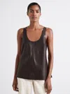 Reiss Chocolate Atelier Leather Scoop Neck Top