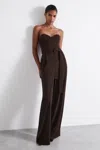 Reiss Chocolate Atelier Strapless Crepe Bustier Jumpsuit In Chocolate