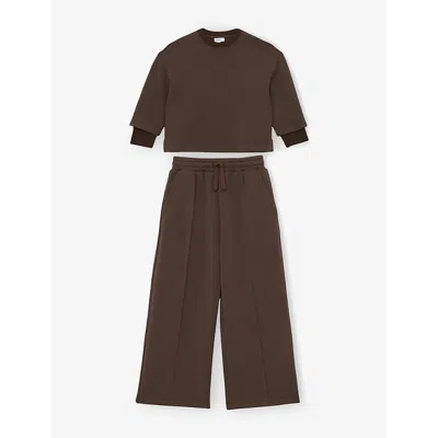 REISS CHOCOLATE BERNIE LONG-SLEEVE TWO-PIECE JERSEY SET