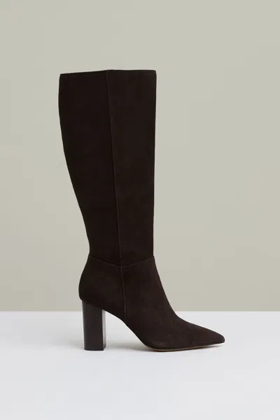 Reiss Chocolate Block Heel Knee High Boots