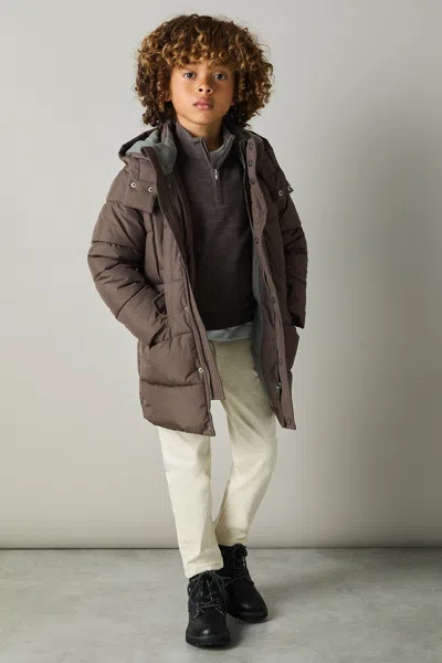 Reiss Chocolate Brown Carston Patch Pocket Quilted Puffer Jacket
