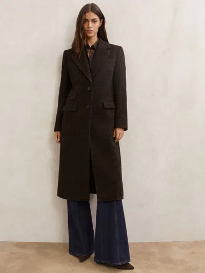 Reiss Chocolate Brown Check Petite Wool-blend Houndstooth Check Coat